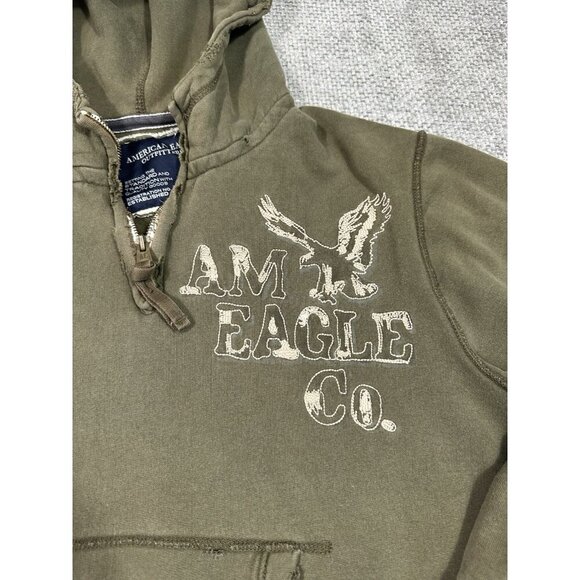 Y2K American Eagle Hoodie Men Large Green Distressed Stained Faded Grunge Skater - Picture 3 of 16